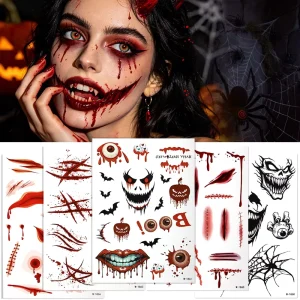 Glow Dark Luminous Neon Green Spooky Ghost Pumpkin Bat Indian White Paper Tattoo Sticker Waterproof Non Toxic Halloween