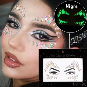 Glow in Dark Face Gem Temporary Tattoo Stickers Crystal Stickers Temporary Tattoos Glitter Fake Tattoo Rhinestones Makeup Face
