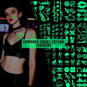 Glow in Dark Tattoo Stickers for Music Festivals Parties Waterproof Non Toxic Temporary Body Art with Music Notes Design