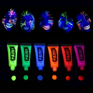 Glow in the Blacklight Cream UV Temporary Face and Body Paint for Children Safety Certified Makeup with Fluorescent Effect