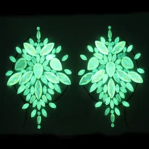 Glow in the Dark Breast Jewels Tattoo Rhinestone Chest Sticker Temporary Tattoo Breast Body Gems Paste for Festival Makeup