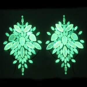 Glow in the Dark Breast Jewels Tattoo Rhinestone Chest Sticker Temporary Tattoo Breast Body Gems Paste for Festival Makeup
