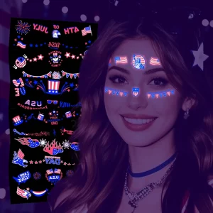 Glow-in-the-Dark Face and Body Fluorescent Tattoo Stickers USA Independence Day UV Temporary Tattoos