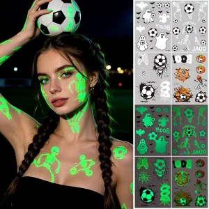Glow in the Dark Football Tattoo Stickers Halloween Waterproof Cartoon Temporary Tattoos for Children