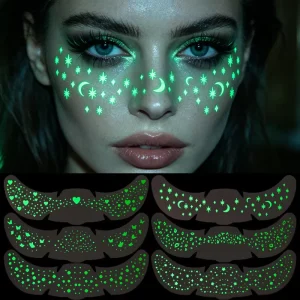 Glow in the Dark Luminous Face Temporary Tattoo Stickers Neon Fluorescent Eye Makeup Decals for Rave Music Festival Party