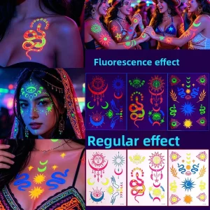 Glow-in-the-Dark Neon Tattoo Stickers Party Supplies