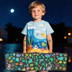 Glow-in-the-Dark Paper Tattoo Stickers Waterproof Ocean World Kids Temporary Body Art Non-Toxic