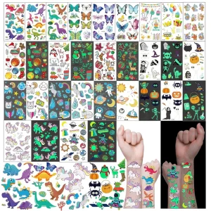 Glow in the Dark Temporary Tattoos Butterfly Dinosaur Glitter Blue Tattoo Sticker for Kids