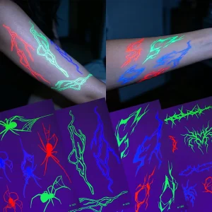 Glow in the Dark Temporary Tattoos for Adults Halloween Skeleton Spider Flame Luminous Tattoo Stickers for Party