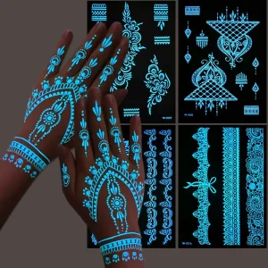 Glow in the dark Temporary Tattoo Stickers Indian Hannah Lace Temporary Tattoo Stickers For Birthday Party Decoration