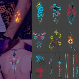 Glowing Dark Halloween Bat Temporary Tattoos for Face Body Transfer Printed Kids Birthday Party Decorations Luminous Halloween