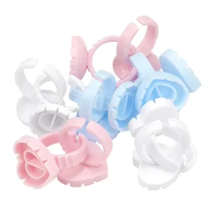 Glue Rings Disposable 100pcs New Heart Shape Eyelash Extension Finger Holder Rings Cup for Eyelashes Extension Tattoo Pigment