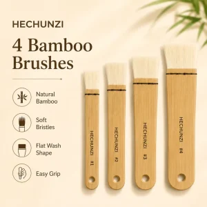Goat Hair Natural Bamboo Handle Flat Paint Brush Watercolor Art Brush for Washes Backgrounds Painting