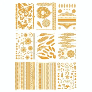 Gold Flash Paper Flower Shape Temporary Tattoos for Adults Festival Party Use Women’s Adhesive Stickers