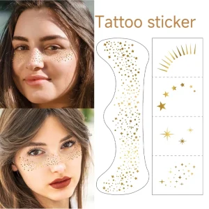 Gold Foil Paper Patches Party Waterproof Women Girl Face Sparkle Metallic Temporary Glitter Freckles Tattoo Stickers