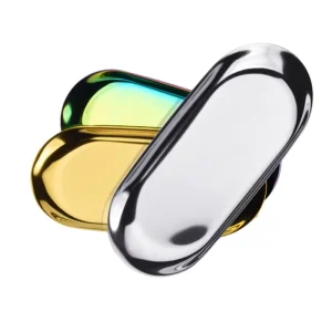 Gold Oval Stainless Steel Waterproof Tray for Permanent Makeup Accessories Fruit Cookie Rolling Decorative Organizer