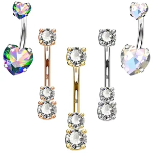 Gold Petal Crystal Zircon Surgical Steel Heart Drop Real Barbell Navel Piercing Belly Button Rings Body Jewelry