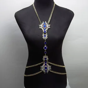Gold Plated Acrylic Diamond Alloy Crystal Body Chain Jewelry for Wedding Anniversary