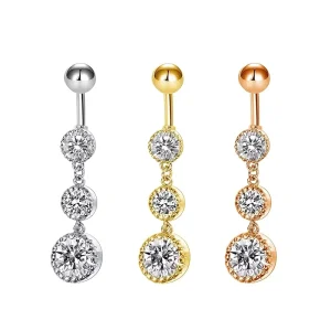 Gold Plated Piercing Jewelry Crystal Dangle Belly Button Ring Hot Selling Navel Piercing Bar Body Jewelry for Women Men