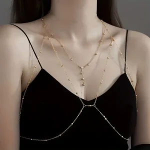 Gold Round Beads Body Chain for Women Party Wear Sexy Crystal Tassels Body Jewelry