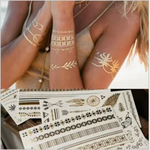 Gold Silver Temporary Metallic Foil Waterproof Adhesive Body Jewelry Tattoo Sticker /tatoos