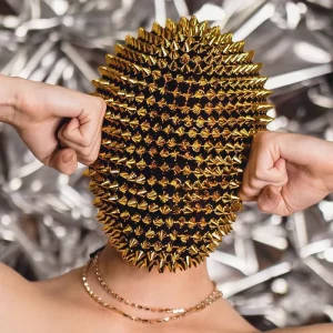 Gold Spiked Studded Full Face Jewel Mask