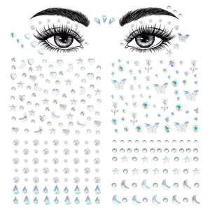 Gold Stamping Crystal Diamond Face Stickers Self Adhesive Removable Die Cut Custom Pattern Round for Makeup Eyes Nails