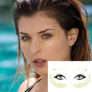Gold and Silver Girls Tattoo Stickers Face Eye Beach Party Waterproof