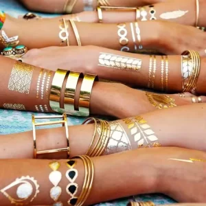Golden Custom Body Art Metallic Temporary Tattoo Golden Sliver Foil Stamping Tattoo Stickers Tatoo
