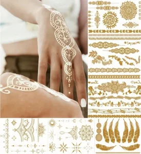 Golden Foil Hot Stamping Metallic Eco-Friendly Water Resistant Customizable Temporary Tattoos for Women