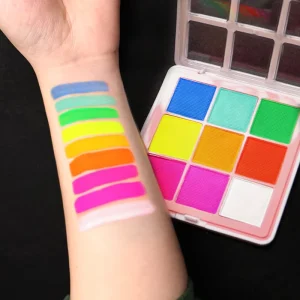 Golden Phoenix Water Based Cosmetics 9 Bright Colors UV Neon Face Body Paint Palette Glow Non Toxic Professional