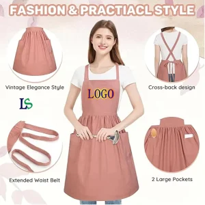 Good Quality Custom Logo Painting Apron Cooking Kitchen Sleeveless Barista Cotton Art Pink Apron for Women