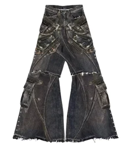 Gothic Rockstar Jeans Men X-Zipper Archive Denim Men’s Jeans Flare Jeans Men High Streetwear Trousers