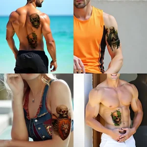 Gothic Skull Warrior Temporary Tattoos Realistic Skeleton Deer Tattoo Stickers for Halloween Party Body Art