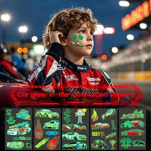 Green Children’s Arm Temporary Racing Motorcycle Car Luminous Tattoo Stickers Waterproof Paper Made Body Parties