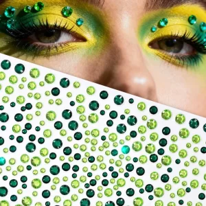 Green Crystal Diamond Face & Body Stickers Self Adhesive Durable Removable Gold Stamping DIY Crafts Party