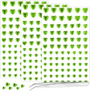 Green Heart Self Adhesive Diamond Face Jewels Rhinestones Stick Face Eye Hair Body Decor DIY Makeup Gems Rave Party Craft