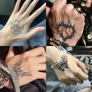 H6 7-15 Days Long-Lasting Herbal Juice Semi-Permanent Back of Hand Realistic Tattoo Unisex Temporary Tattoo Template Sticker