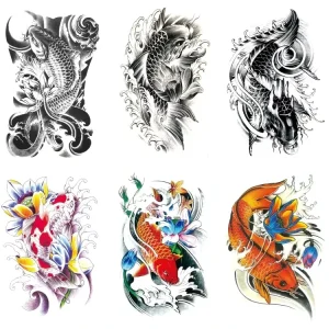 HB Series Waterproof Fish Tattoo Stickers Koi Temporary Tattoo 170x480mm 3 7 Days Lasting CE Certified Easy Apply