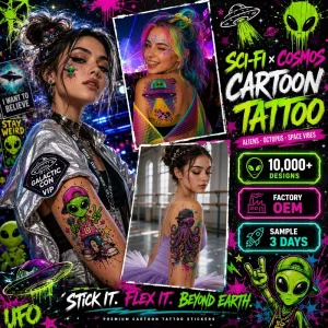 HF Metallic Foil Graffiti Tattoo Stickers Waterproof Temporary Tattoo Gold Silver Street Style Body Decal Custom Logo Bulk