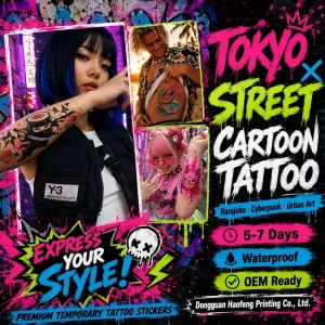 HF Semi Permanent Graffiti Street Tattoo Stickers Waterproof Long Lasting 2 Week Body Art Fake Tattoo Custom Printed