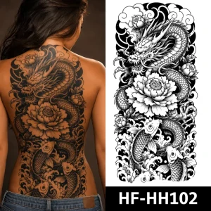 HF Sexy Fashion Full Back Temporary Tattoo Sticker Water Transfer Waterproof Body Art Design for Women Tattoo