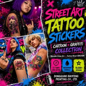 HF Street Graffiti Skull Temporary Tattoo Stickers Waterproof Body Art Water Transfer Custom Design Tattoo Sticker