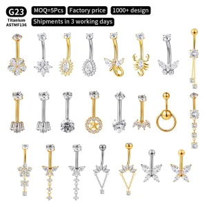 HOVANCI G23 Titanium 5A Zirconia Body Jewelry Belly Ring Navel Piercing Electroplated Fashion Dangle Earrings