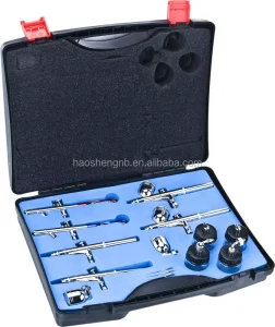 HS-812 Double Action 6-Piece Copper Airbrush Set 0.3mm/0.5mm Nozzles 22cc Bottle Capacity Adjustable Pressure Bottom