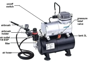 HSENG AS186K Mini Copper ABS Gravity Feed Piston Airbrush Compressor Kit Spray Gun 1 6 HP Electric Auto Stop Start for Tattoo