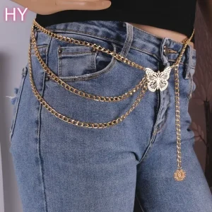 HY Sell Sexy Rhinestone Navel Bell Button Ring Piercing Jewelry Butterfly Charm Belly Ring Waist Chain Fancy Waist Chain