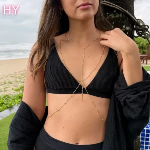 HY Sexy Crystal Body Chain for Women Fashion Jewelry Beach Bikini Body Accessories with Rhinestone for Party