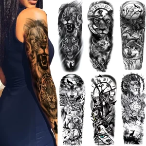 Hadiyah Beauty Waterproof Temporary Tattoo Sticker Full Arm Big Tattoo Stickers Flash Tattoos Large Arm Sleeve Black