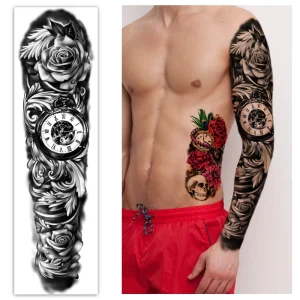 Hadiyah BeautyArm Temporary Tattoo Sticker Full Sleeve Large Flower Wolf Dragon Lion Tiger Totem Tatoo for Adults Man Women